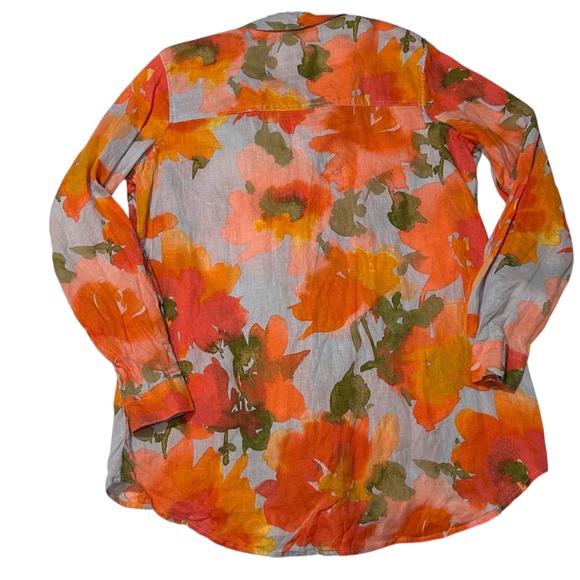 Women’s J by Joie 100% Linen Long Sleeve Floral Button Up Blouse Size L - Picture 3 of 4